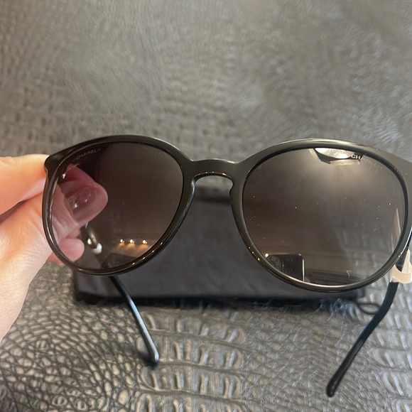 Chanel Black Sunglasses with Pearl on each Side Acetate Butterfly  #5394 - Picture 8 of 11